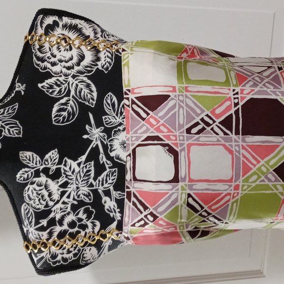 🆕️ 💚VTG Milly💚 - Multicolor Geometric Print Chain Straps Silk Cocktail Dress - Picture 6 of 15